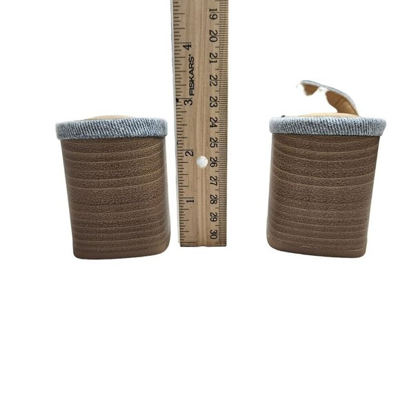 SM New York NWB Ina Denim Block Heel Sandals Open Toe Slip-On‎ Neutral Shoes - Picture 3 of 14